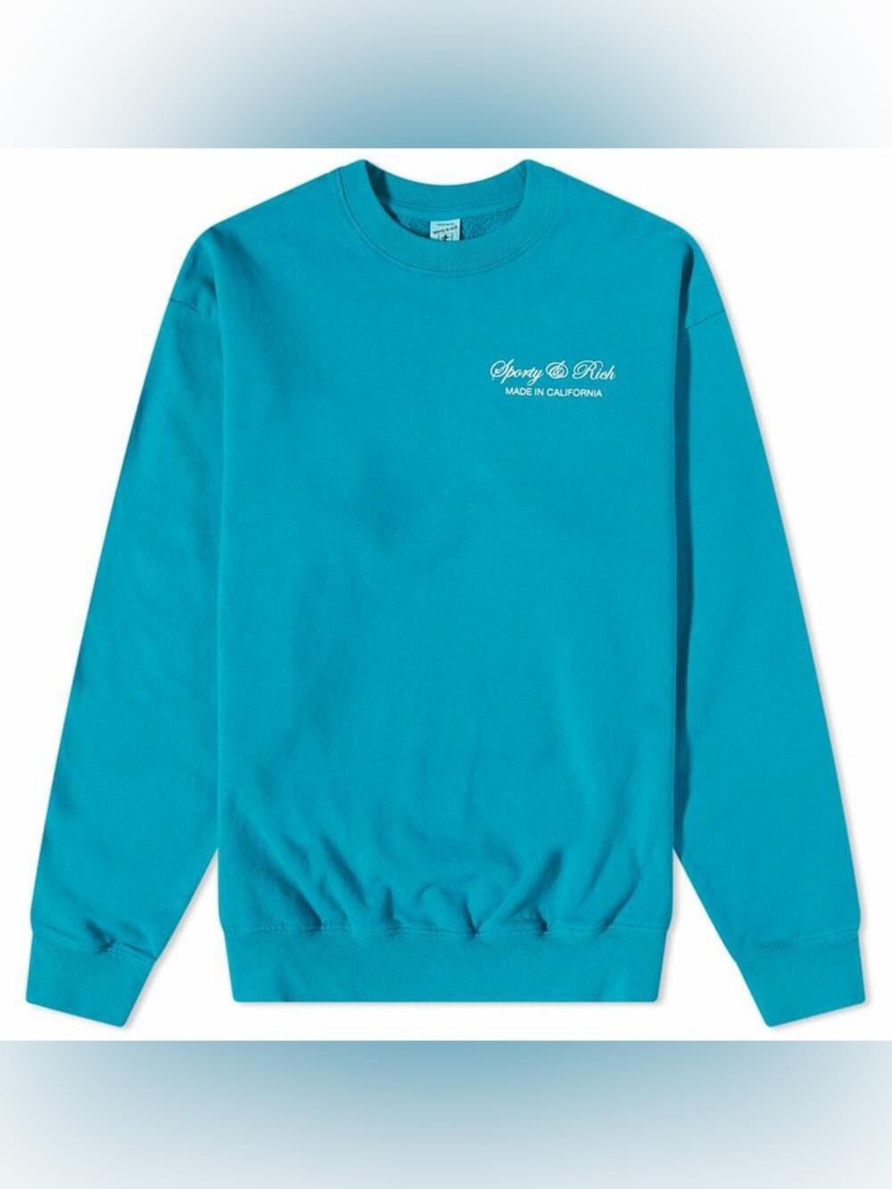 Sporty & Rich Teal Cotton Crewneck Logo Pullover Sweatshirt